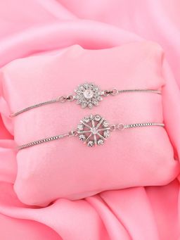 Estele - RAKHI COMBO of 2 - Rhodium Plated Flower Shape & Floral Rakhi Bracelets For Men and Women